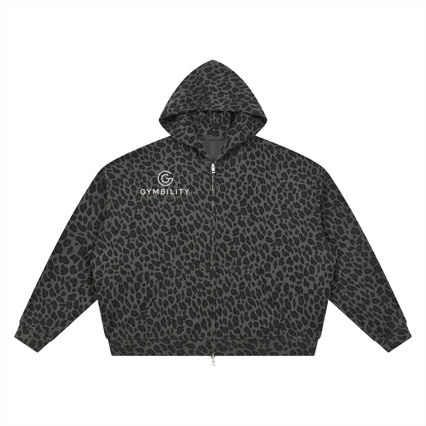 Unisex Leopard Print Waffle Full Zip Hoodie