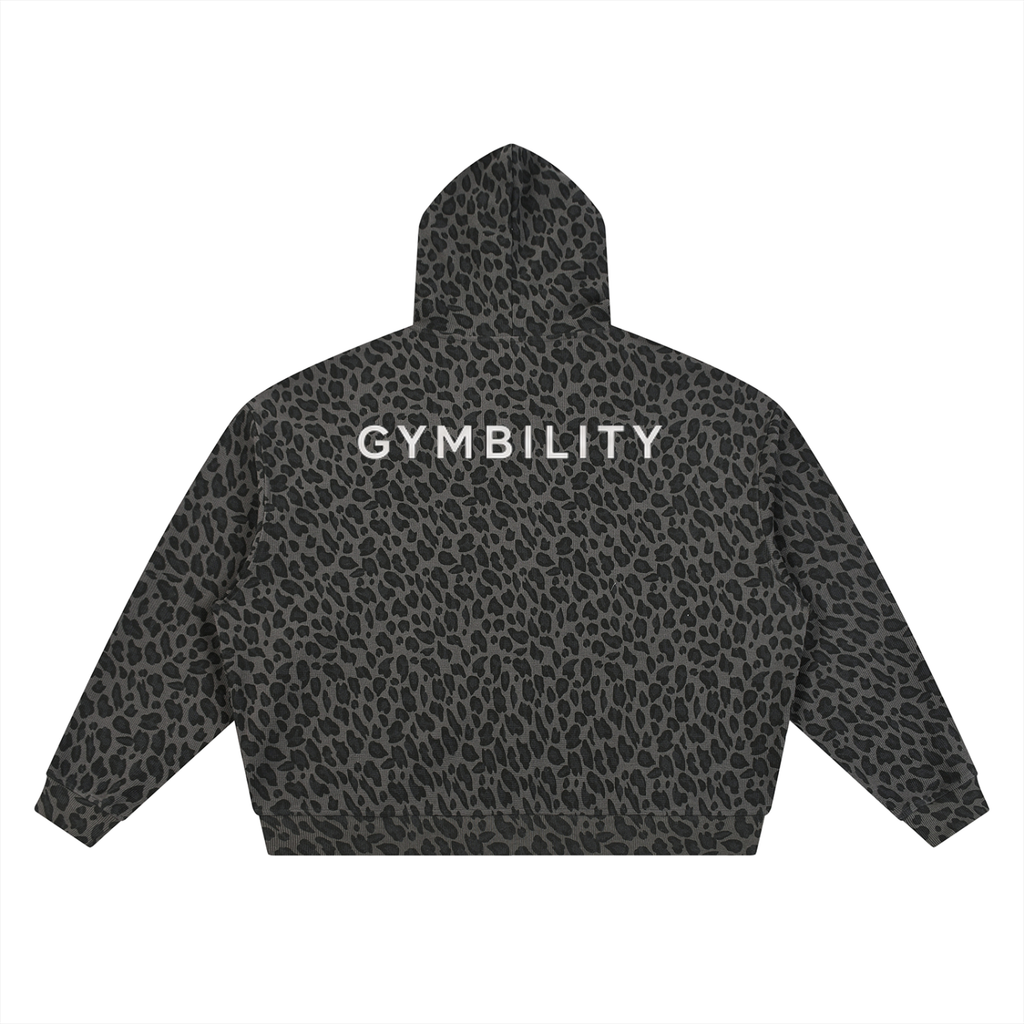 Unisex Leopard Print Waffle Full Zip Hoodie